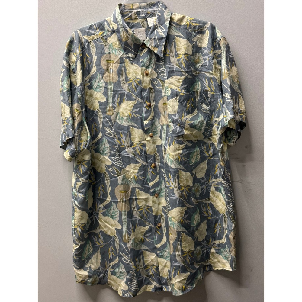 Vintage Bill Robinson 100% Silk Hawaiian Aloha Shirt Mens Large Blue Tropical